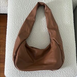 Anthropologie faux leather brown bag, gold detailing (zipper)